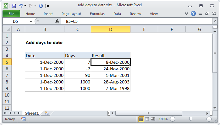 Excel Formula Add Days To Date Exceljet 7679